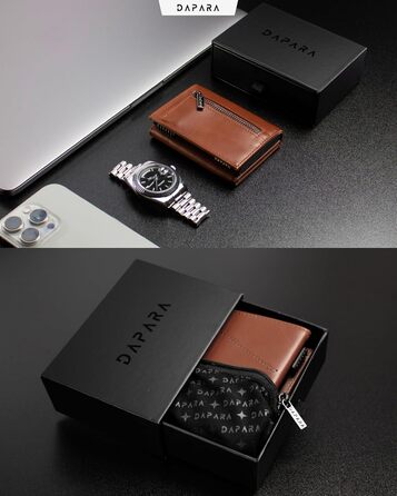 Чоловічий шкіряний гаманець Leder: тонкий, з відділенням для монет та RFID-захистом, вміщує 12 карт, колір коньяк