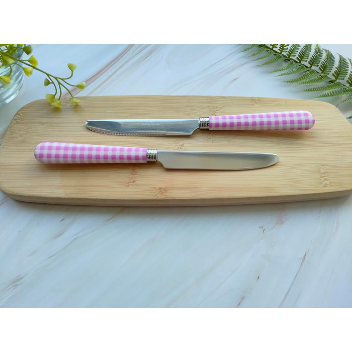 Набір столових приборів EXZACT з нержавіючої сталі, 24 штуки - ручки кольору гінгам - 6 виделок, 6 ножів, 6 ложок, 6 чайних ложок