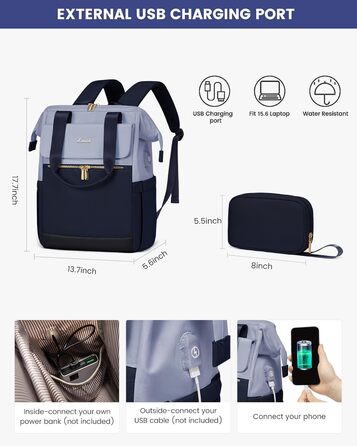 Стильний рюкзак LOVEVOOK для жінок: місткий, водонепроникний, 15.6-17.3 дюйми, для роботи, навчання, подорожей (бежевий, хакі, блакитний, темно-синій)