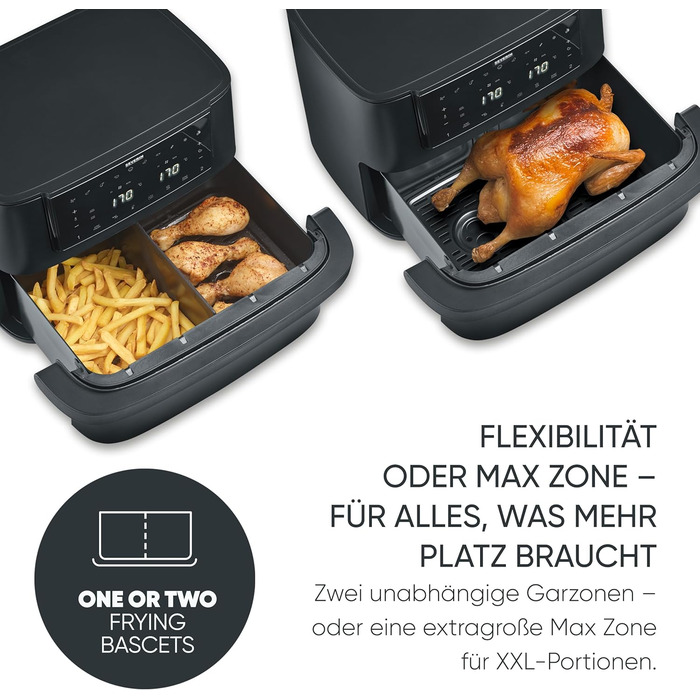 Фритюрниця Severin Max Zone Flex 9L з двома зонами приготування, чорна, з функцією сушки, 2600W