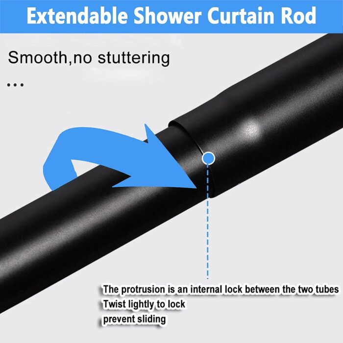 Штанга для душової завіси чорного кольору L-подібної форми, розширювана, з нержавіючої сталі 304, без свердління, для ванної кімнати/ванни (70-95 см x 70-95 см)