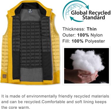 Little Donkey Andy Легка пухова жилетка для чоловіків. Тепла безрукавна куртка для активного відпочинку, туризму, бігу (M, жовто-бурштиновий)