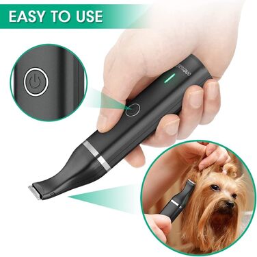 Триммер для собак Oneisall з подвійними лезами, 2 швидкості, для догляду за лапами, очима, вухами, обличчям та тілом (білий/чорний)