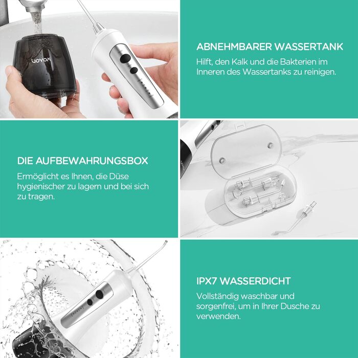Електрична іригатор VOYOR для очищення зубів, водяний флосер для видалення бактерій та догляду за яснами, IPX7, WF200 (Сірий)