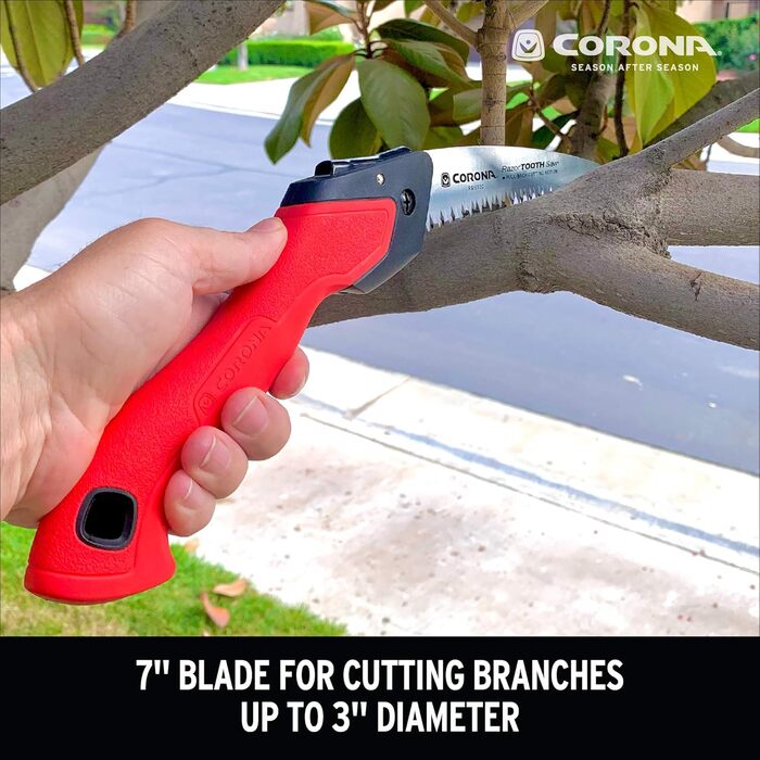 Складна пилка Corona Tools RS16120 17,8 см для обрізки гілок, одноручна вигнута ручна пила для деревини, ріже гілки до 7,6 см