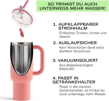 Waterdrop Thermobecher 1.1L Insulated Stainless Steel Tumbler with Straw - Leakproof, Durable, Keeps Drinks Cold for 12 Hours