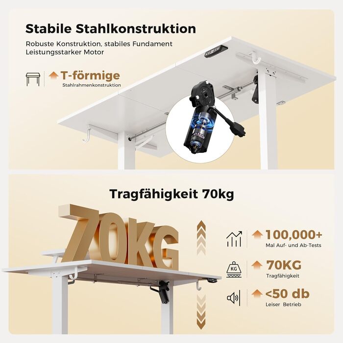 Електричний регульований стіл Agilestic 140x60 см з LED-підсвіткою, USB-портом та мобільним тримачем монітора, білий