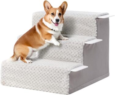 KSIIA Dog Stairs for Small Dogs 44cm High, Pet Stairs with Removable Washable Cover, Cat Stairs for Elderly Cats and Dogs, Non-Slip Dog Ramp Dog Stairs for Bed Sofa, Grey (3 steps (L45 x W38 x H33 cm))