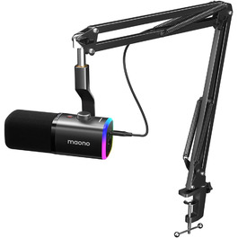 MAONO PD100XS Чорний XLR-USB Мікрофон для Стрімінгу та Запису: Динамічний мікрофон з регулюванням посилення, безшумна кнопка, для подкастів, ігор, YouTube, PS4/5, Mac