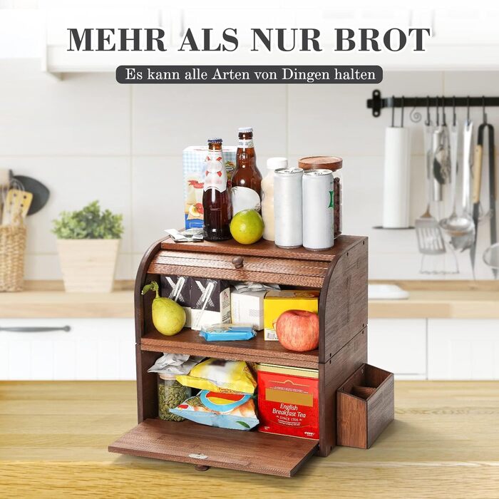 Brotbox з бамбука GUUSII HOME: велика, ретро, еко, з ролетним кришкою, двошарова, 38x25x36 см