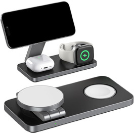 Бездротова зарядка Induktive з підтримкою MagSafe, 3 в 1 для iPhone 15/14/13/12, Apple Watch та AirPods (Чорний)