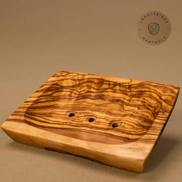 Сейф для мила з отворами з оливкового дерева з піддоном для води, 13 см