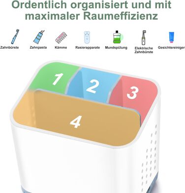Тримач для зубних щіток електричних, органайзер для ванної кімнати, великий, антиковзний, з регульованими перегородками (синій, білий)