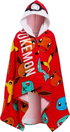 Pokemon Hooded Towel, 100% Cotton, Kids Poncho, Pokeball, Pikachu, Beach Towel, Bath Towel, Changing Towel, Wrap Towel