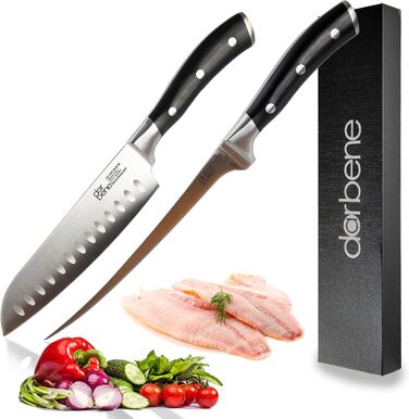 Набір кухонних ножів DarBene Santoku P-Series (C-2) - 18 см, професійний, з нержавіючої сталі, ергономічна ручка, для дому та ресторанів