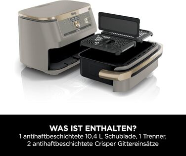Ninja Foodi FlexDrawer AF500EUSD - Аерофритюрниця з двома зонами 10.4 л, Stone Gold. Фритюрниця без олії, антипригарне покриття, легке миття