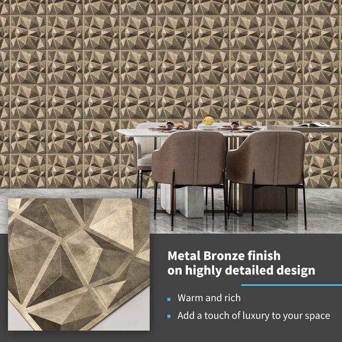 3D панелі для стін Art3d «Діамант», жорсткий ПВХ, водостійкі та термостійкі, 33 шт.