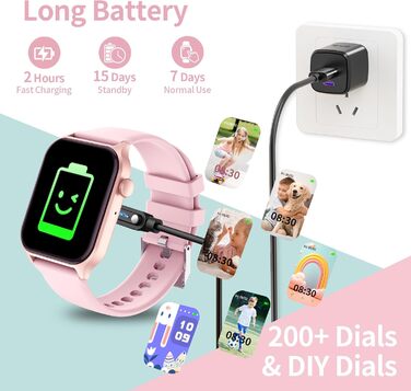 Дитячий розумний годинник Kinderuhr: фітнес-трекер з пульсометром, лічильником кроків, будильником, IP68, водонепроникний, для хлопчиків та дівчаток, рожевий
