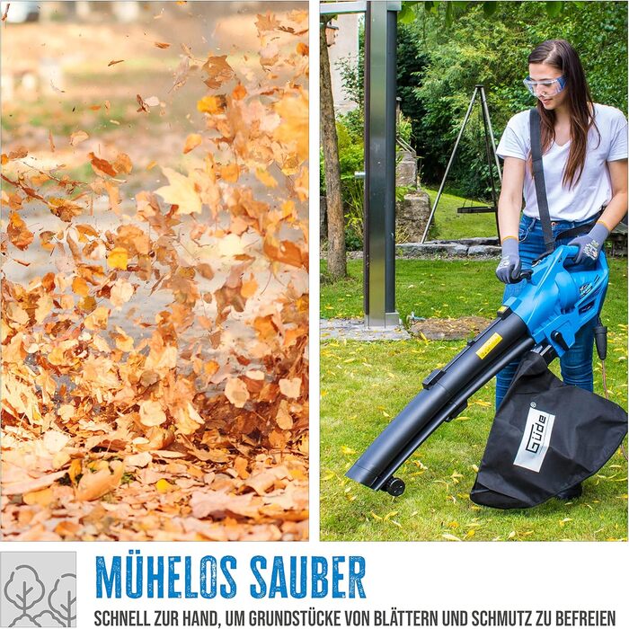 Güde 94381 Leaf Blower GLS 3000 Vario (230 V, 3000 W, variable speed setting, suction, blowing, and shredding function)