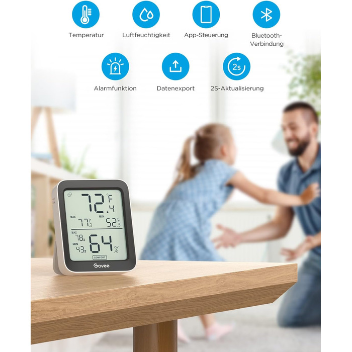 Govee Thermometer Hygrometer, Mini LCD Digital Thermometer Hygrometer Indoor with Notification Alarm, Precise Hygrometer Temperature with APP, Data Storage for Greenhouse Wine Cellar (3 pack)