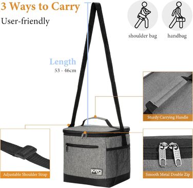 Сумка-ланч Kato Tirrinia для чоловіків: ізольована, 10.5L, з регульованим ремінцем, для роботи, фітнесу, школи, пікніків. Термосумка, витримує витоки, складається. Колір: темно-сірий