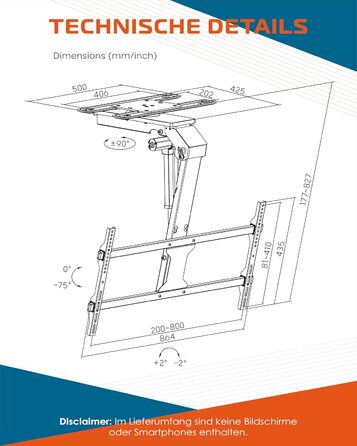 Xantron DEHA-600E Electric Tilt, Swivel & Fold-Down TV Ceiling Mount - 32-75 Inch - Voice Control Remote Included