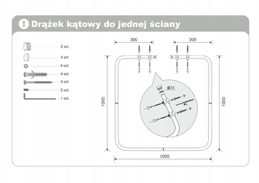 Кутовий штанга для душу Sasko 100-100 x 25 мм, білий