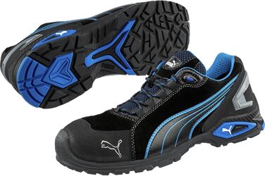 Робоче взуття PUMA SAFETY RIO BLACK LOW S3 SRC чорне, синьо-чорне для чоловіків, 43 EU, з алюмінієвою захисною капою та захистом від проколів