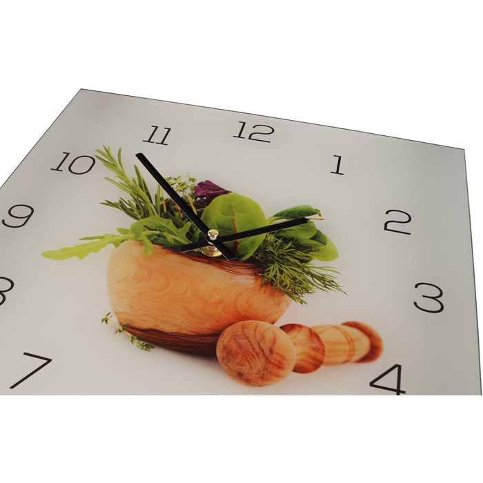 Levandeo Wall Clock made of Glass, 30x30cm - Clock as a Glass Picture, Ideal for the Kitchen, Herbs, Spices, Cooking, Decoration