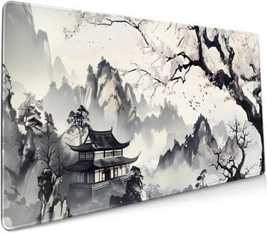 Килимок для миші XXL, 90 x 40 см, Аніме-стиль, дизайн, для геймінгу та офісу, чорний, з гумовою основою та прошитими краями