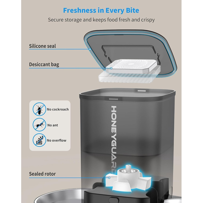 Автоматичний кормушка для котів та собак з Wi-Fi, 5L, 1-6 прийомів їжі, сенсор контролю рівня корму, чорний