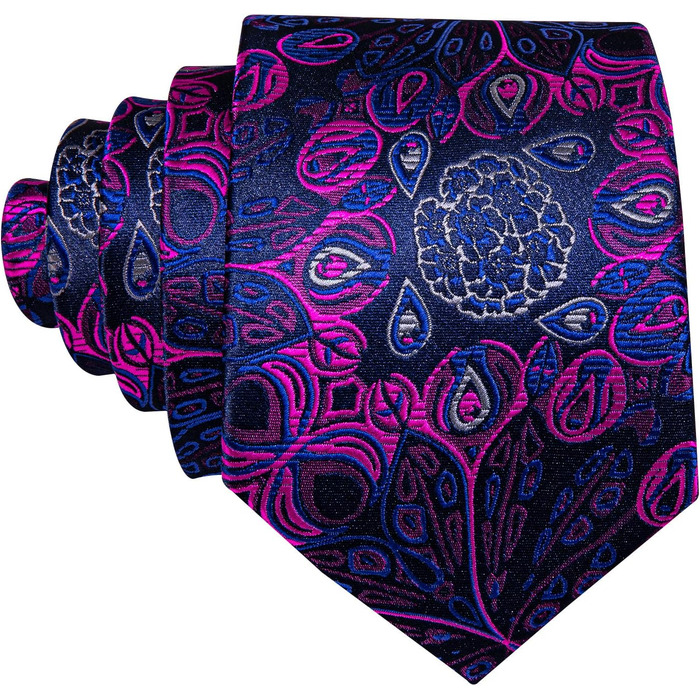 Набір краваток Barry.Wang: однотонний павловій узор, атлас, з кишеньковим хустинкою для весілля (фіолетовий, пурпурний)