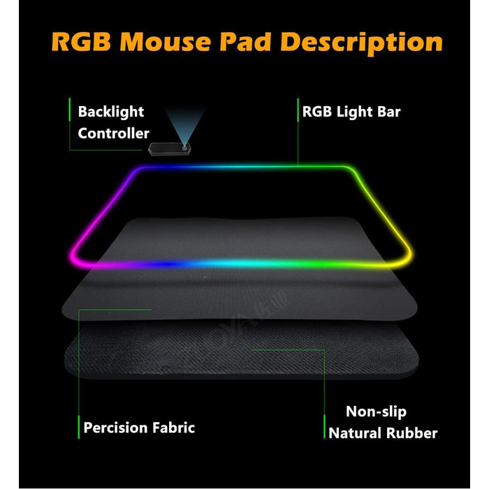 MU Gaming Mousepad RGB, XXL, 800x300mm: килимок для миші геймерський, RGB підсвічування, чорний