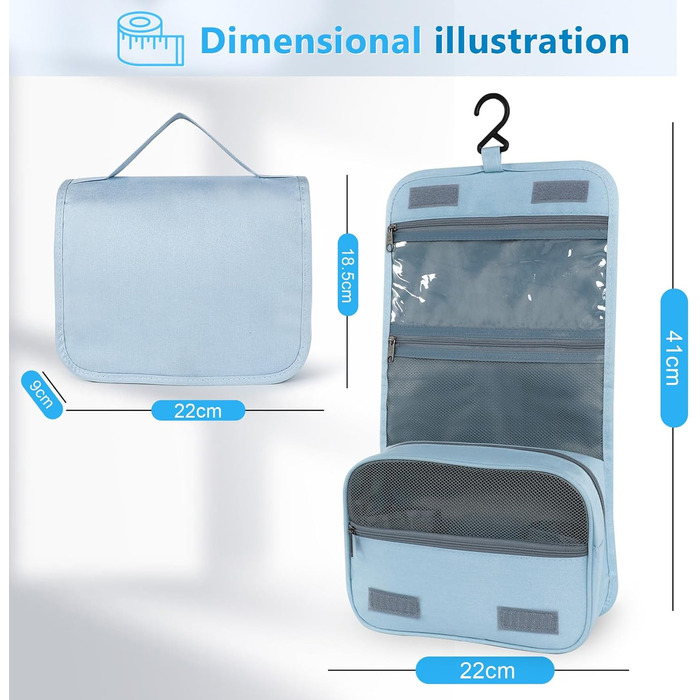 Kulturbeutel AiQInu: Розкладна косметичка-органайзер для подорожей з гачком, унісекс, блакитна