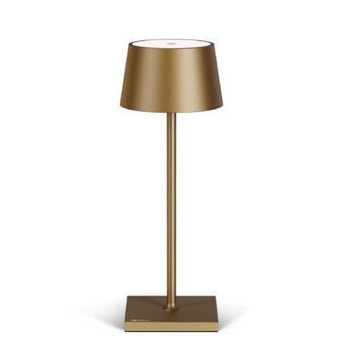 Стильна настільна лампа Stilosa бездротова LED з акумулятором, димується, сенсорна, USB-C зарядка, квадратна база (30 см), темно-золота