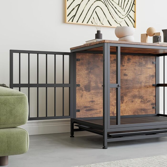 Дерев'яний вольєр для собак, 83 см: велика собача будка, вольєр з 2 дверима, знімний піддон, приліжний столик