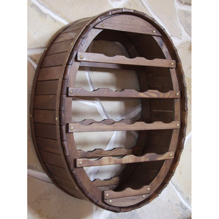 DanDiBo Wine Barrel Rack for 24 Bottles, Brown Stained Bar Bottle Stand Cask Bottle Holder Bottle Shelf (18 Bottles Brown Hanging)