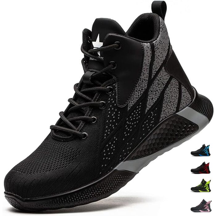 Легкі захисні черевики для чоловіків та жінок. Робочі черевики з металевим носком. Дихаючі, неслизькі, чорні. Розміри 35-48 EU.