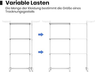 Сушарка для білизни Oak & Tea Turm, 83-200 см, з висувними крилами, XXL, 4 яруси, з колесами, для дому та вулиці, біла