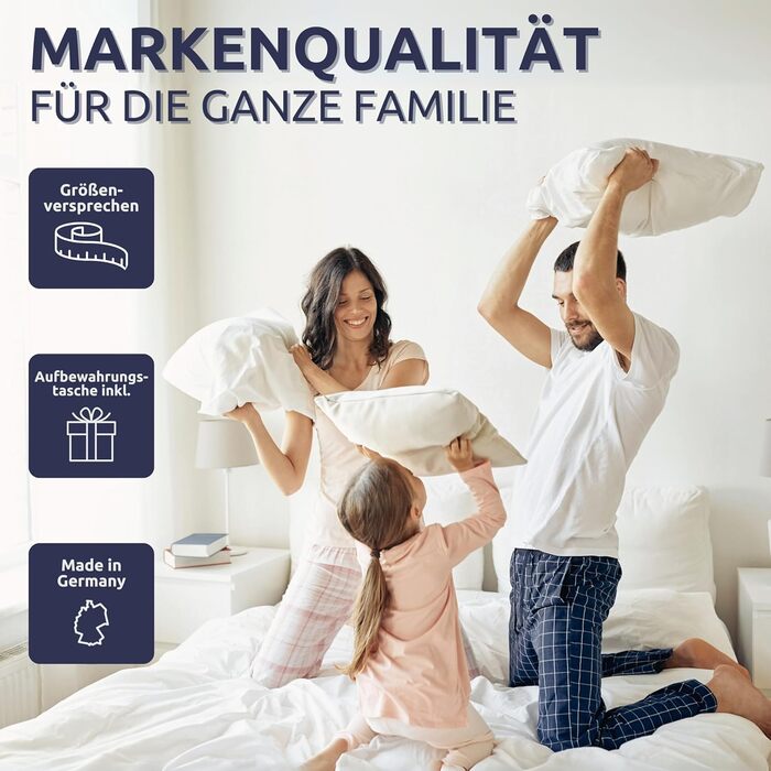 Clemens Down Pillow 80x80 cm Medium Firmness (1800g) High-Quality European Feathers 85% & Down 15% Made in Germany, Popular Pillow for Back & Side Sleepers - Down Feather Pillow Stabilizing Medium Firmness 80 x 80 cm