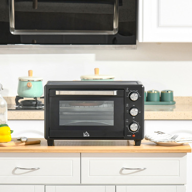 HOMCOM Mini Oven 21L, 3 Cooking Modes, 100°C-230°C, 1400W, Stainless Steel & Glass, Black+Silver, 46.4x38x28.5cm | Aosom