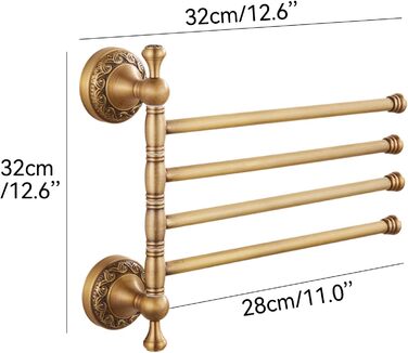 Brass toothbrush holder, antique bronze finish, cup holder with white ceramic cup, wall-mounted, bathroom accessory, patterned carving design (folding towel rack)