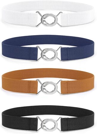 Еластичний ремінь LeaCoolKey для жінок та чоловіків, тонкий, стрейч, для джинсів та суконь, чорний, коричневий, білий, блакитний (80 см), розмір талії 76-90 см