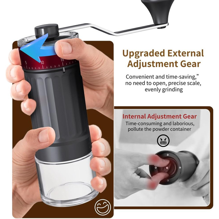 Портативна кавомолка KharWette з конічним жорном для еспресо, френч-пресу, пуроверу, з керамічним жорном, нержавіюча сталь, 25г