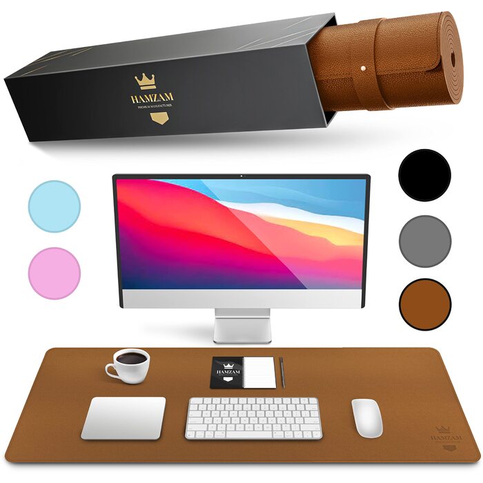 Органайзер для столу HAMZAM PU шкіра 90x40 см коричневий з функцією килимка для миші - Преміум килимок на стіл для письма