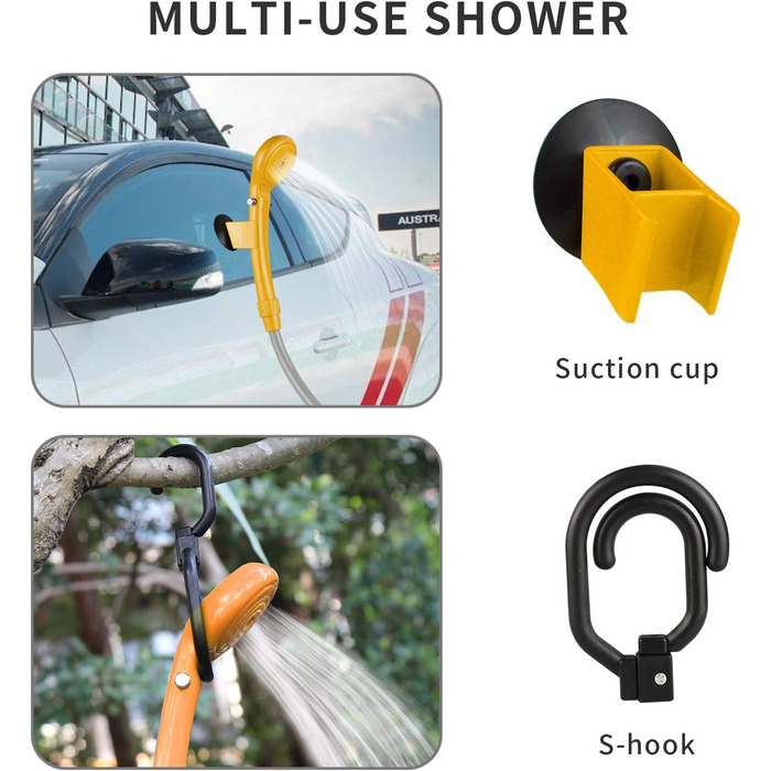 12V Portable Outdoor Shower Cigarette Lighter Socket Powered Shower Pump Water Pump for Car, RV, Camper, Camping, Hiking