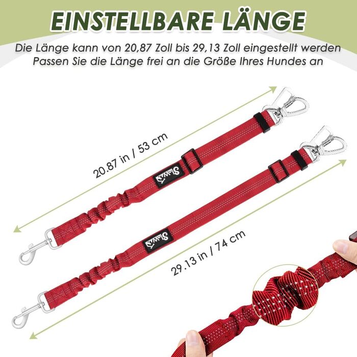 Автогурт для собак у машину, 2 шт. - безпечний ремінь з амортизатором, універсальний з'єднувач, для подорожей та їзди в авто (червоний)