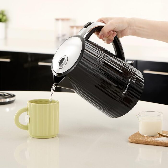 Russell Hobbs Kettle [1.7L 2400W] Eden White, Stainless Steel Accents (Removable Scale Filter, Push-Button Lid Opening, Water Level Indicator, Illuminated Switch, BPA Free) Teapot 27360-70 (Black)