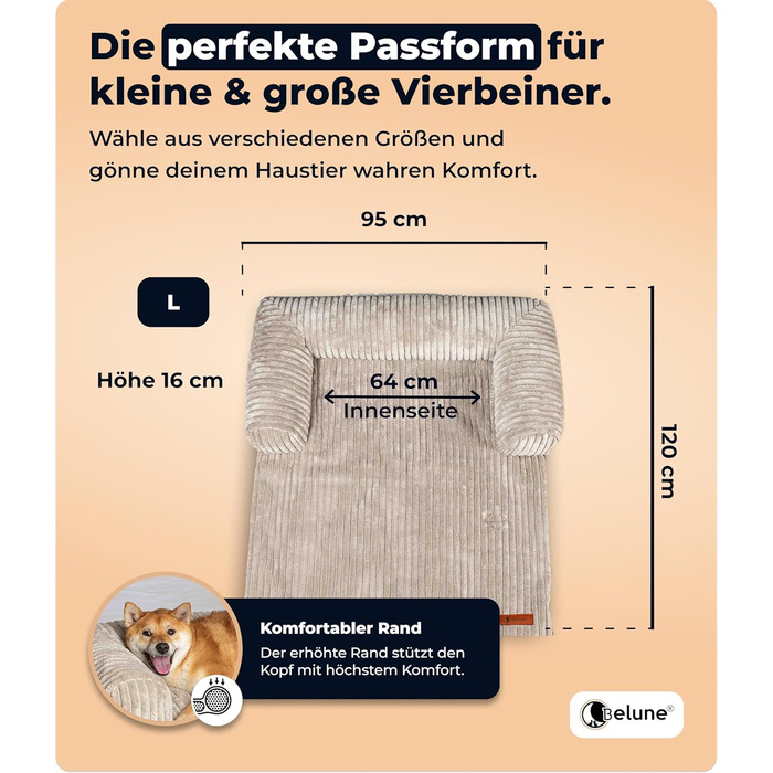 Диванчик для собак Belune Hundecouch Deluxe - миючий, бежевий, L (120x95 см)