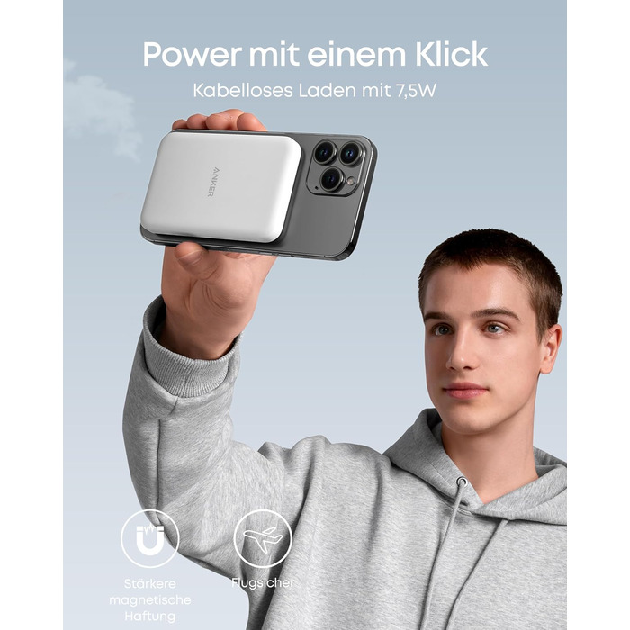 Anker MagGo 5000mAh Powerbank з магнітним кріпленням, USB-C, для iPhone 13/12 (Білий)